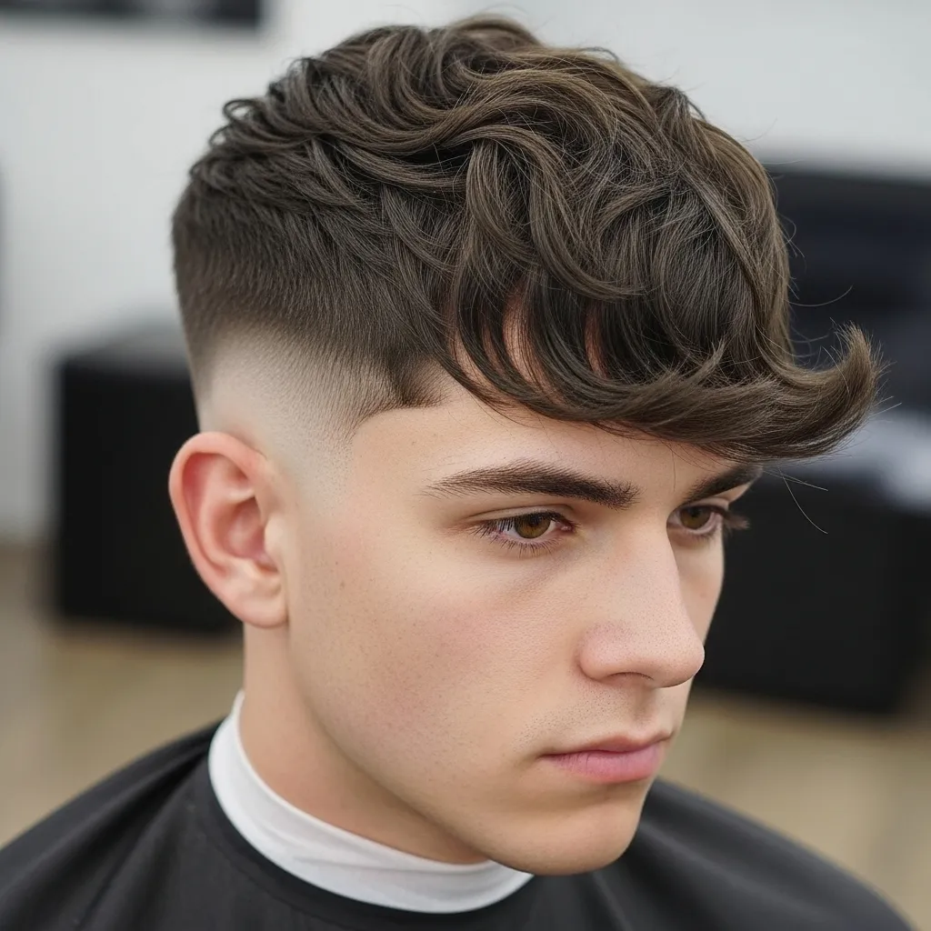 High Fade with Wavy Fringe