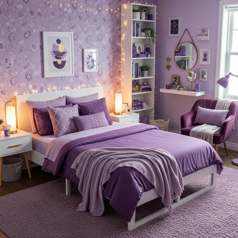 Ideias Criativas e Elegantes para Decorar um Quarto Pequeno Roxo com Personalidade