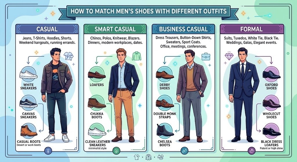 How to Match Men's Shoes With Different Outfits